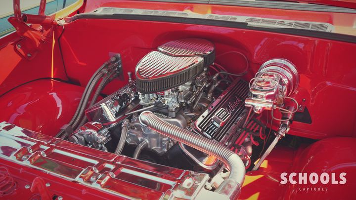 Engine bay detail, red truck